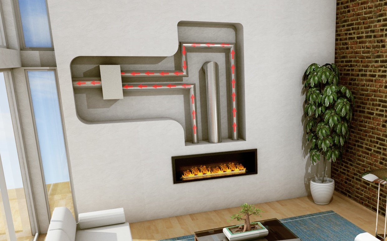 Linear inline system fireplace for summer