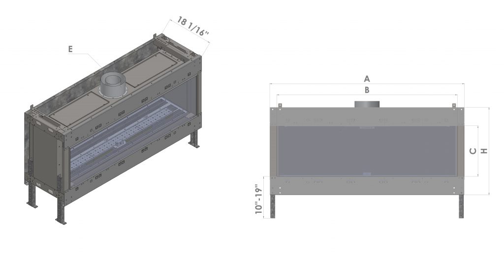 Frameless front facing fireplace diagram