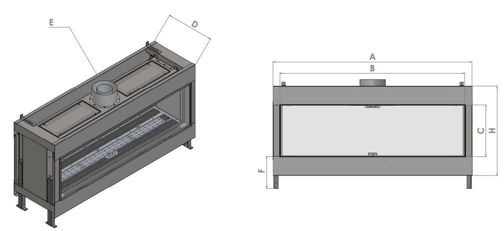 dimension drawing for commercial fireplace