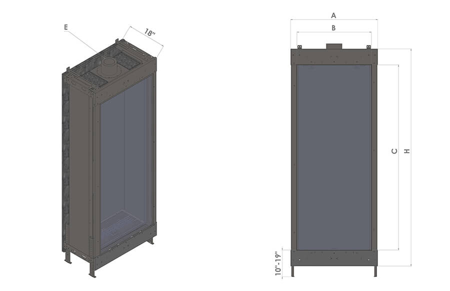 Flare Passage See-Through Vertical Fireplace Product Diagram