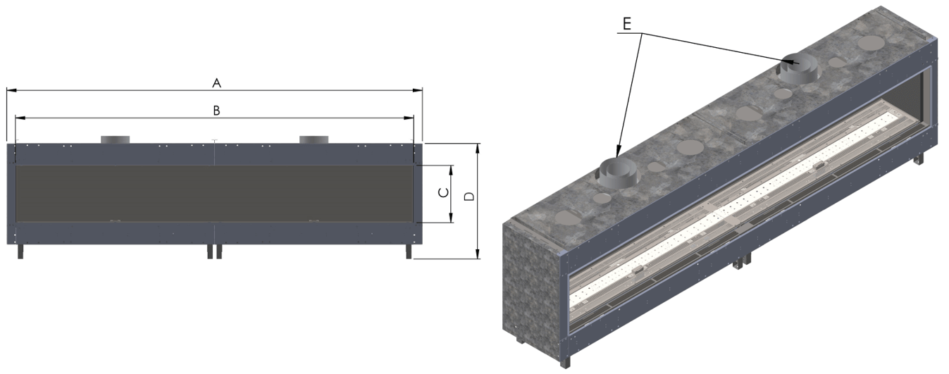 FF Long Side by Side Labeled Front Facing Long unit associated with Model Size Chart