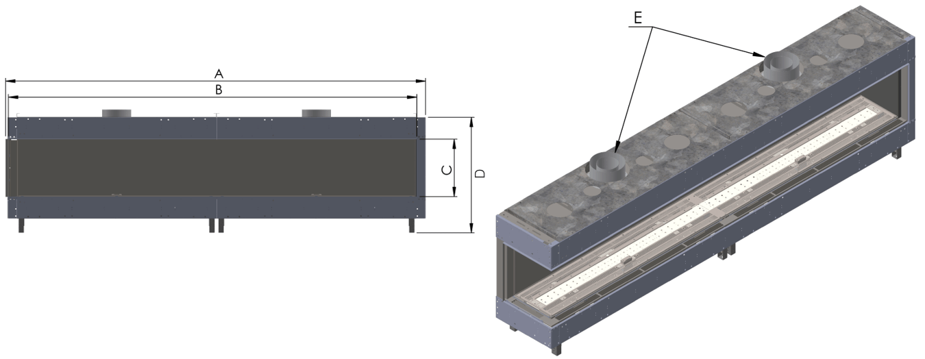 LC Side By Side Labeled Left Corner Long unit associated with Model Size Chart