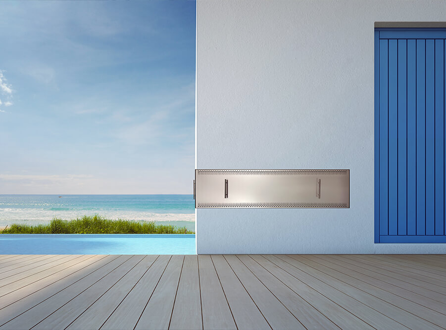 Flare VLC Series left corner vent-free outdoor gas fireplace