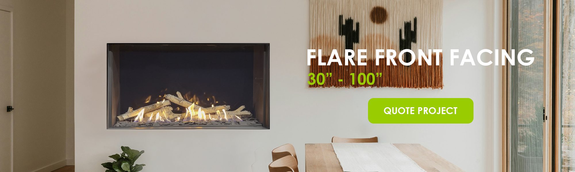 45-inch front-facing linear gas fireplace with 24-inch high glass, modern built-in design, and tall realistic flames.