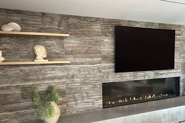 Frameless design detail on a Flare Front Facing fireplace