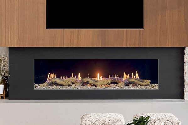 Flare Summit burner flame pattern inside a modern fireplace