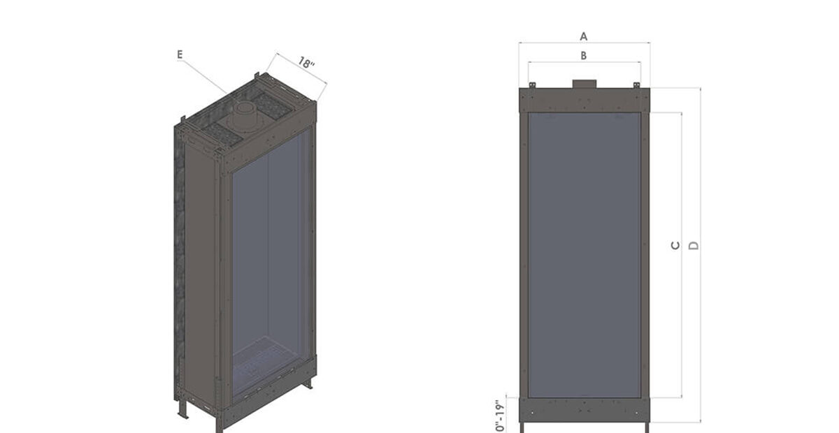 Flare Passage See-Through Vertical Fireplace Product Diagram